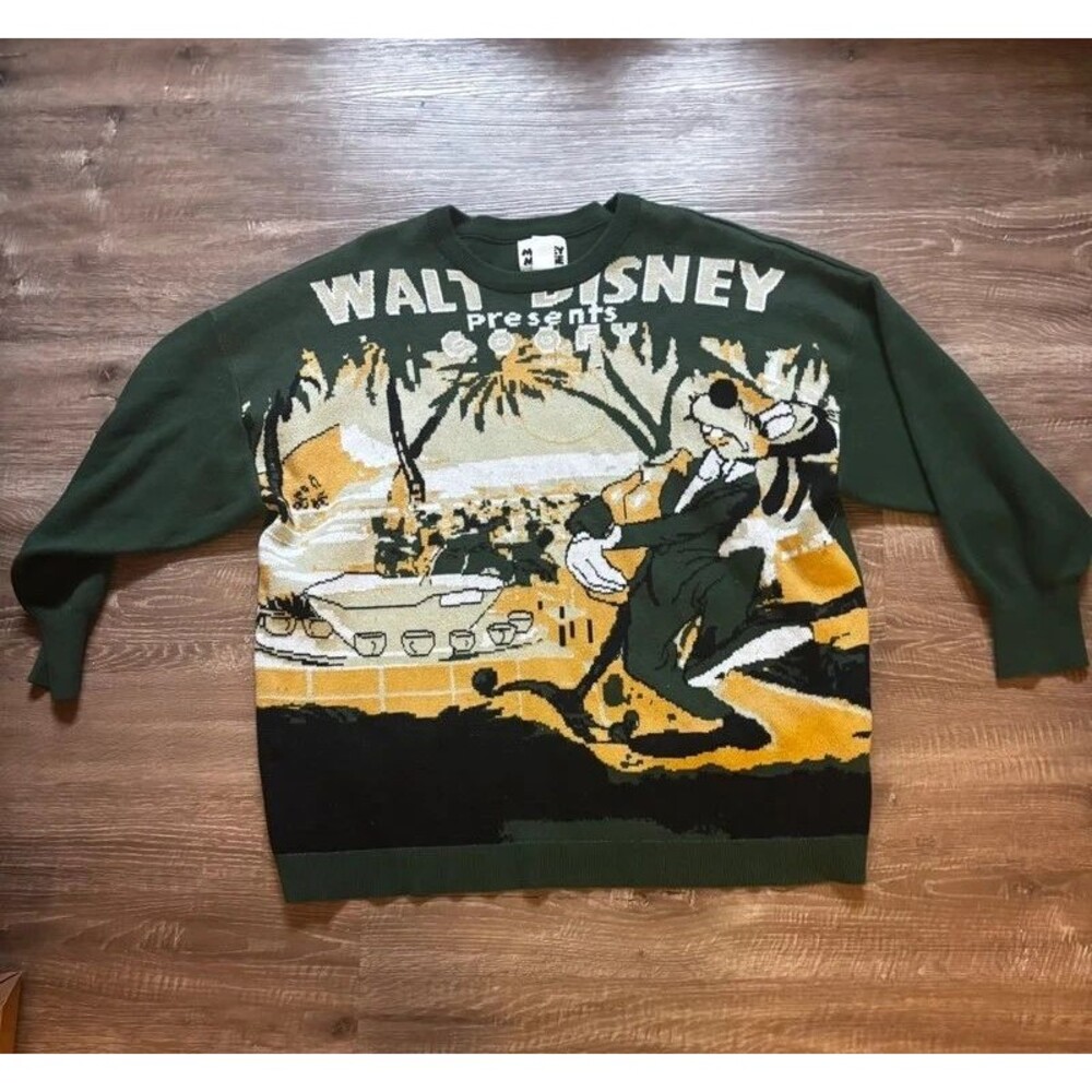 Goofy Walt Disney Green Knit Sweater Pullover How to Dance Longsleeve XXL